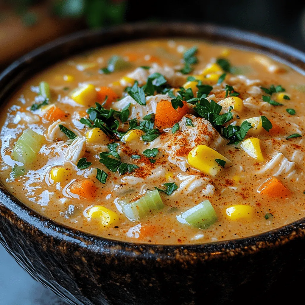 There’s something undeniably comforting about a warm bowl of creamy soup, especially on a chilly day or when you’re in need of a little culinary comfort. Creamy soups have a unique ability to envelop you in warmth and satisfaction, making them a popular choice for family dinners, gatherings, and even quick weekday meals. Among the many variations, <strong>Creamy Chicken and Corn Soup</strong> stands out as a delightful and wholesome dish that perfectly balances flavor and texture to create a satisfying meal for any occasion.” /></p>
</p>
<h3>Simmering the Soup</h3>
</p>
<p>Once all your ingredients are prepped and ready, it’s time to simmer the soup. This crucial step allows the flavors to meld beautifully, creating a harmonious blend that makes Creamy Chicken and Corn Soup so comforting and delicious. To start, bring your soup mixture to a gentle boil over medium-high heat. Once boiling, reduce the heat to low and cover the pot with a lid, allowing it to simmer. The key here is to maintain a steady simmer—this means small bubbles should be breaking the surface, but it should not be a rolling boil.</p>
</p>
<h4>Explanation of How Simmering Melds Flavors</h4>
</p>
<p>Simmering is the culinary process where ingredients are cooked slowly at lower temperatures. This method allows for the gradual infusion of flavors. In the case of your Creamy Chicken and Corn Soup, simmering allows the chicken to tenderize, the corn to release its sweetness, and the broth to absorb all the flavors from the vegetables and seasonings. This slow cooking process enhances the overall taste, turning the dish into a richly flavored, cohesive soup that tantalizes the palate.</p>
</p>
<h4>Importance of Timing and Temperature Control</h4>
</p>
<p>Timing and temperature control are vital when simmering soup. If the soup is simmered too quickly, the chicken can become tough and the corn may lose its sweetness. Aim to simmer for about 20 to 30 minutes, stirring occasionally to prevent sticking. Keep an eye on the temperature; too low, and the soup won’t cook evenly; too high, and you risk overcooking the ingredients. Finding the sweet spot will ensure that your soup comes out perfectly every time.</p>
</p>
<h3>Incorporating Cream</h3>
</p>
<p>Once your soup has simmered and the flavors have melded beautifully, it’s time to incorporate the cream. Adding cream not only enriches the soup but also enhances its texture, creating that luxurious, velvety finish that is so desirable.</p>
</p>
<h4>How Cream Impacts the Final Texture and Flavor</h4>
</p>
<p>When you add cream to the soup, it transforms the broth into a rich, luscious base that complements the sweetness of the corn and the savory chicken. This addition mellows any sharpness from the seasonings, providing a well-rounded flavor profile that feels indulgent yet comforting. For the best results, consider adding the cream at the end of the cooking process. This prevents it from curdling and ensures that it maintains its creamy texture.</p>
</p>
<h4>Options for Making the Soup Richer or Lighter</h4>
</p>
<p>If you wish to make your soup richer, consider using heavy cream or a combination of half-and-half and whole milk. Alternatively, for a lighter version, you can use light cream or even milk. For those who prefer a dairy-free option, coconut milk can be an excellent substitute, providing a unique flavor while maintaining creaminess. Adjust the amount of cream according to your personal preference to achieve the desired richness.</p>
</p>
<h3>Seasoning to Taste</h3>
</p>
<p>With the cream added, it’s time to taste and adjust the seasoning. This step is crucial as it enhances the overall flavor of the soup.</p>
</p>
<h4>The Significance of Balancing Flavors</h4>
</p>
<p>Balancing flavors is essential in any dish, especially in soups where the ingredients can sometimes overpower one another. A pinch of salt can elevate the flavors, while freshly cracked black pepper adds a subtle warmth. You may also want to consider other seasonings such as garlic powder, onion powder, or even a touch of paprika for added depth.</p>
</p>
<h4>Encouragement to Personalize Seasoning Based on Individual Preferences</h4>
</p>
<p>Remember, seasoning is highly personal. What tastes perfect to one person may not suit another’s palate. Encourage your taste buds to guide you; if you prefer a bit of heat, consider adding a dash of cayenne pepper or red pepper flakes. If you enjoy herbal notes, fresh or dried thyme, parsley, or dill can brighten the soup and add dimension. Feel free to experiment—this is your soup, and it should reflect your tastes!</p>
</p>
<h3>Serving Suggestions</h3>
</p>
<p>Now that your Creamy Chicken and Corn Soup is fully prepared and seasoned, it’s time to think about serving it. Presentation can elevate your dish from simple to spectacular.</p>
</p>
<h4>Ideal Presentation of the Soup</h4>
</p>
<p>Serve your soup in warm bowls, which helps maintain the temperature. Garnish with freshly chopped herbs, a swirl of cream, or a sprinkle of croutons to add texture. The visual contrast of the creamy base with vibrant corn and herbs makes for an inviting presentation.</p>
</p>
<h4>Pairing Ideas: Accompaniments that Complement the Soup</h4>
</p>
<p>To complement your soup, consider pairing it with crusty bread or dinner rolls for dipping. A simple side salad with a tangy vinaigrette also works beautifully, cutting through the richness of the soup. For a heartier meal, a grilled cheese sandwich can be a delightful accompaniment, providing the perfect balance of flavors and textures.</p>
</p>
<h4>Variations to the Recipe for Different Dietary Preferences</h4>
</p>
<p>This recipe is highly adaptable, making it easy to cater to different dietary preferences. For a dairy-free version, swap the cream for coconut milk or a plant-based cream alternative. To make it gluten-free, ensure that any broth or stock used is certified gluten-free. You can also enhance the nutritional profile by adding more vegetables such as spinach, kale, or sweet potatoes, making it a complete meal.</p>
</p>
<h3>Cultural Variations of Chicken and Corn Soup</h3>
</p>
<p>Chicken and corn soup is not only a beloved comfort food in many households but is also featured in various culinary traditions around the world.</p>
</p>
<h4>Exploration of Similar Soups in Different Cultures</h4>
</p>
<p>In Mexico, for example, you’ll find a version called “Sopa de Pollo con Elote,” which includes fresh corn and spices like cilantro, giving it a distinct flavor profile. In the Philippines, “Chicken and Corn Soup” is often enriched with local spices and served with rice, showcasing the versatility of this dish across cultures. Each variation offers unique flavors and cooking techniques that can inspire your own recipe adaptations.</p>
</p>
<h4>How the Creamy Chicken and Corn Soup Fits into Broader Culinary Traditions</h4>
</p>
<p>Creamy Chicken and Corn Soup reflects broader culinary traditions where comfort food is central to family gatherings and celebrations. Many cultures have their own take on chicken soup, often viewed as a remedy for ailments or a source of warmth during colder months. The use of corn, a staple ingredient in many cuisines, further connects this dish to various cultural roots, highlighting the adaptability and universal appeal of chicken soup.</p>
</p>
<h4>Unique Ingredients or Methods from Various Cultures that Can Inspire Adaptations</h4>
</p>
<p>Consider integrating unique ingredients from different cultures into your soup. For instance, adding Asian flavors such as ginger and sesame oil can give the soup a delightful twist. Alternatively, you could incorporate spices like curry or cumin for an Indian-inspired variation. These adaptations not only keep the recipe exciting but also allow you to explore the rich tapestry of global culinary traditions.</p>
</p>
<h3>Conclusion</h3>
</p>
<p>In conclusion, Creamy Chicken and Corn Soup is a delightful dish that embodies comfort and versatility. Its creamy texture, coupled with the sweet flavor of corn and tender chicken, makes it a satisfying meal perfect for any occasion. Whether you’re using it as a base for creativity in the kitchen or enjoying it as a classic, this soup invites you to explore flavors and indulge in the joy of homemade cooking.</p>
</p>
<p>As you embark on your culinary journey, don’t hesitate to experiment with ingredients, seasonings, and presentation. Cooking is not just about following a recipe; it’s about creating a personal experience that brings joy to you and your loved ones. So, gather your ingredients, unleash your creativity, and enjoy the process of making this comforting Creamy Chicken and Corn Soup your own. Happy cooking!</p>
</div>