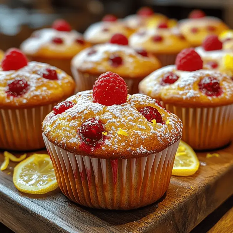 If you're looking for a delightful way to start your day or a sweet treat to enjoy as an afternoon snack, look no further than Zesty Lemon Raspberry Bliss Muffins. These muffins are a harmonious blend of bright lemon flavor and sweet-tart raspberries, making them a refreshing option that is sure to please your palate. The zesty citrus notes from freshly squeezed lemon juice and grated lemon zest perfectly complement the juicy raspberries, creating a burst of flavor in every bite.