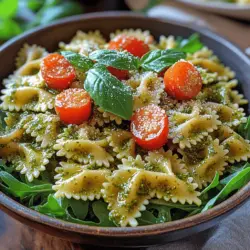 Chilled Pesto Pasta Delight with Cherry Tomatoes is a refreshing dish that perfectly combines the vibrant flavors of fresh ingredients, making it an ideal choice for warm weather gatherings, picnics, or a simple weeknight dinner. This dish is not only visually appealing with its bright colors but also offers a delightful combination of textures and tastes that will excite your palate. Whether you're serving it at a summer barbecue, a family gathering, or simply enjoying a light meal at home, this chilled pasta dish is sure to impress.