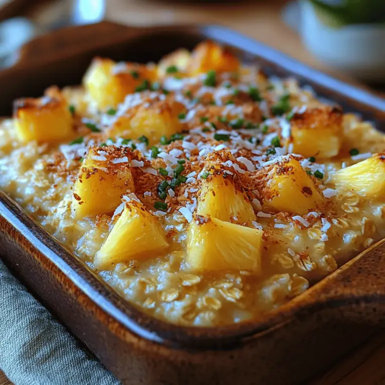 At the heart of our Tropical Paradise Baked Oatmeal are rolled oats. These whole grains are not only a breakfast staple but also a powerhouse of nutrition. Rolled oats are steamed and then flattened, allowing them to cook quickly while retaining their chewy texture. They are a rich source of dietary fiber, providing about 4 grams per serving, which is essential for digestive health and helps keep you feeling full longer.