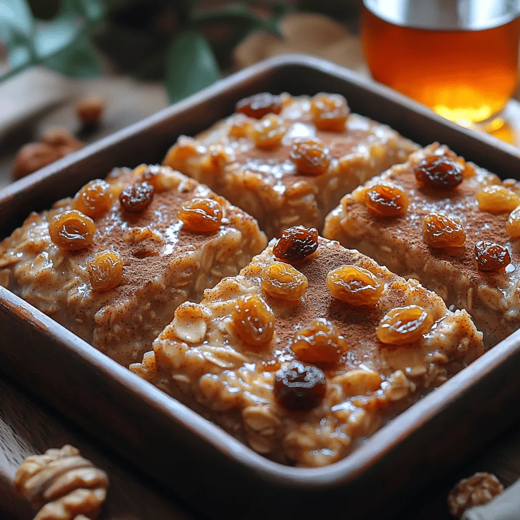 In the realm of breakfast, few dishes evoke the same sense of warmth and comfort as baked oatmeal. This delightful creation transforms ordinary oats into a luscious, satisfying meal that can be enjoyed at any time of the day. Among the myriad of baked oatmeal recipes, the <strong>Cinnamon Raisin Dream Baked Oatmeal</strong> stands out as a true classic. With its nostalgic flavors, this dish captures the essence of cozy mornings spent at home, while also embracing the growing trend of healthy eating.” /></p>
</p>
<h3>Combining the Mixtures</h3>
</p>
<p>Once you have prepared your oat mixture and the wet ingredients separately, it’s time to combine them into a delightful mixture that will bake into your Cinnamon Raisin Dream Baked Oatmeal. Begin by pouring the wet ingredients into the bowl containing the oats and raisins. To ensure that the oats maintain their texture and the raisins do not break apart, employ a gentle folding technique.</p>
</p>
<p>Using a spatula or wooden spoon, scoop from the bottom of the bowl and lift the mixture, turning it over to incorporate the wet ingredients gradually. Be cautious not to stir too vigorously; the goal is to coat the oats and raisins without mashing them. This method preserves the integrity of the ingredients and ensures a pleasing texture in the final dish.</p>
</p>
<h3>Preparing for Baking</h3>
</p>
<p>After combining the ingredients, it’s essential to prepare your baking dish appropriately. Grease a 9×9-inch (or similar size) baking dish with a touch of coconut oil or non-stick spray to prevent sticking. Once greased, pour the oatmeal mixture into the dish and spread it evenly across the surface. Spreading the mixture evenly is crucial as it ensures uniform baking. If the mixture is uneven, some parts may cook faster than others, leading to an inconsistent texture.</p>
</p>
<p>Take a moment to smooth out the top with your spatula, ensuring it’s level. This step is often overlooked but can make a significant impact on the final presentation of your baked oatmeal.</p>
</p>
<h3>Baking to Perfection</h3>
</p>
<p>Now that your mixture is properly prepared, it’s time to place it in the preheated oven. Bake your Cinnamon Raisin Dream Baked Oatmeal at 350°F (175°C) for approximately 30-35 minutes. The oatmeal should be set but still slightly soft in the center when done. To check for doneness, insert a knife or toothpick into the center of the dish. If it comes out clean or with only a few moist crumbs, your baked oatmeal is ready to be taken out of the oven.</p>
</p>
<p>Keep an eye on it during the last few minutes of baking. The top should develop a beautiful golden hue, which indicates that it is cooked through and will provide a deliciously crispy layer to contrast with the soft oats underneath.</p>
</p>
<h3>Cooling and Serving Suggestions</h3>
</p>
<p>Once your baked oatmeal has reached perfection, remove it from the oven and allow it to cool for about 10-15 minutes before serving. This cooling period is not just a waiting game; it allows the flavors to meld and the texture to set. Slicing into the dish while it’s too hot may result in a messy serving, so patience is key!</p>
</p>
<p>When ready to serve, cut into squares and consider pairing it with a drizzle of maple syrup or a dollop of Greek yogurt for added richness. Fresh fruits, such as sliced bananas or berries, can also enhance the presentation and flavor profile. For a touch of crunch, sprinkle some additional nuts or seeds on top before serving. This versatility allows everyone to customize their bowl to their liking.</p>
</p>
<h3>Nutritional Information and Health Benefits</h3>
</p>
<p>Cinnamon Raisin Dream Baked Oatmeal is not only delicious but also packed with nutrients. Here’s a breakdown of its nutritional profile and potential health benefits:</p>
</p>
<p>– <strong>Carbohydrates</strong>: Oats are primarily composed of complex carbohydrates, providing a steady release of energy throughout the morning. They are great for those who need sustained energy for their busy days.</p>
<p>– <strong>Proteins and Fats</strong>: While oats are not a significant source of protein, the addition of eggs and nuts contributes to a balanced meal. Healthy fats help with satiety and can keep hunger at bay until your next meal.</p>
<p>– <strong>Fiber</strong>: One of the standout features of oats is their high fiber content. Fiber is crucial for digestion, promoting gut health, and contributing to a feeling of fullness. This can be especially beneficial for weight management.</p>
<p>– <strong>Lower Sugar Content</strong>: Compared to traditional breakfast options like sugary cereals or pastries, this baked oatmeal boasts a lower sugar content, making it a healthier choice to kickstart your day.</p>
</p>
<p>Overall, this dish is a nourishing alternative that provides energy and satisfaction without excessive calories or sugar.</p>
</p>
<h3>Variations and Customizations</h3>
</p>
<p>Encouraging creativity in the kitchen is key to enjoying a recipe repeatedly without growing tired of it. Here are a few ways to customize your Cinnamon Raisin Dream Baked Oatmeal:</p>
</p>
<h4>Flavor Variations</h4>
</p>
<p>To keep things interesting, consider adding different spices or flavorings. A pinch of nutmeg can add warmth, while a splash of vanilla extract can elevate the flavor profile. For a twist, try incorporating flavored extracts like almond or coconut for a unique taste experience.</p>
</p>
<h4>Fruit and Nut Options</h4>
</p>
<p>While raisins are a classic addition, don’t hesitate to experiment with other dried fruits such as cranberries, apricots, or even chopped dates for a natural sweetness. Nuts can also be varied; consider using chopped almonds, pecans, or walnuts to add different textures and healthy fats. Each variation brings its own character, keeping your baked oatmeal fresh and exciting.</p>
</p>
<h4>Dietary Adjustments</h4>
</p>
<p>For those with dietary restrictions, this recipe is easily adaptable. Use gluten-free oats if necessary, ensuring that all ingredients are certified gluten-free. Additionally, for a vegan version, substitute eggs with flaxseed meal or a commercial egg replacer. These adjustments allow everyone to enjoy this delightful breakfast without compromising their dietary needs.</p>
</p>
<h3>Storage and Reheating Tips</h3>
</p>
<p>Storing leftovers properly is essential to maintaining the flavor and texture of your Cinnamon Raisin Dream Baked Oatmeal.</p>
</p>
<h4>Storing Leftover Baked Oatmeal</h4>
</p>
<p>If you have any leftovers, allow the baked oatmeal to cool completely before transferring it to an airtight container. It can be stored in the refrigerator for up to 5 days. For longer storage, consider freezing portions. Cut the baked oatmeal into squares, wrap them individually in plastic wrap, and place them in a freezer-safe container or bag. This way, you can enjoy a quick and healthy breakfast any day of the week.</p>
</p>
<h4>Reheating Methods</h4>
</p>
<p>Reheating your baked oatmeal is straightforward. For the best results, use the oven: preheat it to 350°F (175°C), place the squares in an oven-safe dish, cover with foil, and heat for about 10-15 minutes until warmed through. If you’re short on time, the microwave is a quick alternative; simply place a portion in a microwave-safe bowl and heat for 30 seconds to 1 minute, checking to ensure it’s heated evenly.</p>
</p>
<h3>Conclusion: Embracing Healthy Breakfasts with Cinnamon Raisin Dream Baked Oatmeal</h3>
</p>
<p>Cinnamon Raisin Dream Baked Oatmeal is more than just a breakfast option; it’s a deliciously nourishing way to start your day. This recipe combines wholesome ingredients, rich flavors, and the flexibility to suit various dietary needs, making it a perfect addition to your regular meal rotation. With its high fiber content and balanced macronutrients, it supports a healthy lifestyle while satisfying your taste buds.</p>
</p>
<p>Whether you prepare it for a cozy family breakfast or a meal prep option for the week ahead, this baked oatmeal recipe is sure to become a beloved staple in your home. Embrace the flavors and health benefits of Cinnamon Raisin Dream Baked Oatmeal, and enjoy a satisfying start to your day that will keep you energized and happy.</p>
</div>