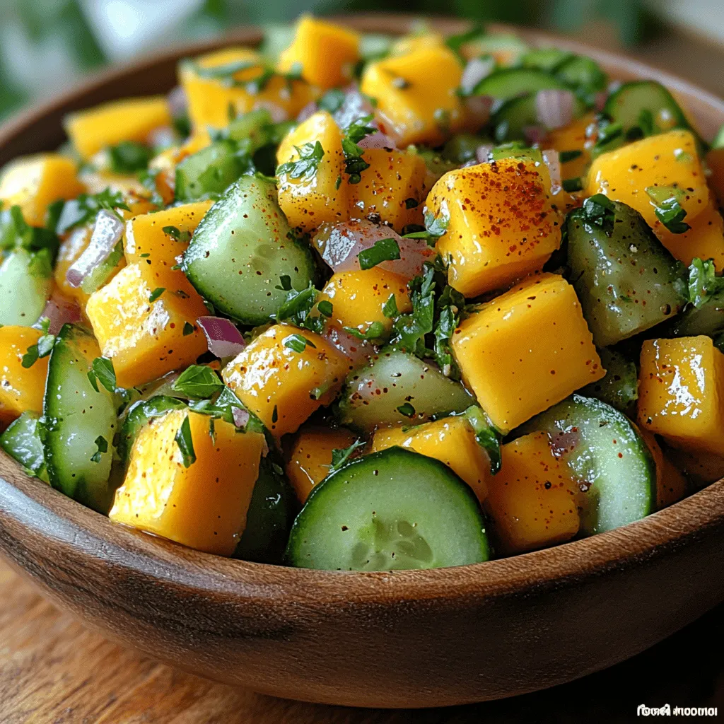 Looking for a dish that is both refreshing and packed with flavor? The Spicy Cucumber Mango Salad is here to tantalize your taste buds! This vibrant salad combines the crispness of cucumbers with the luscious sweetness of ripe mangoes, all elevated by the kick of jalapeño and the herbal freshness of cilantro. The result is a delightful balance of flavors that makes this salad a perfect accompaniment for barbecues, picnics, or a light meal on a warm day.