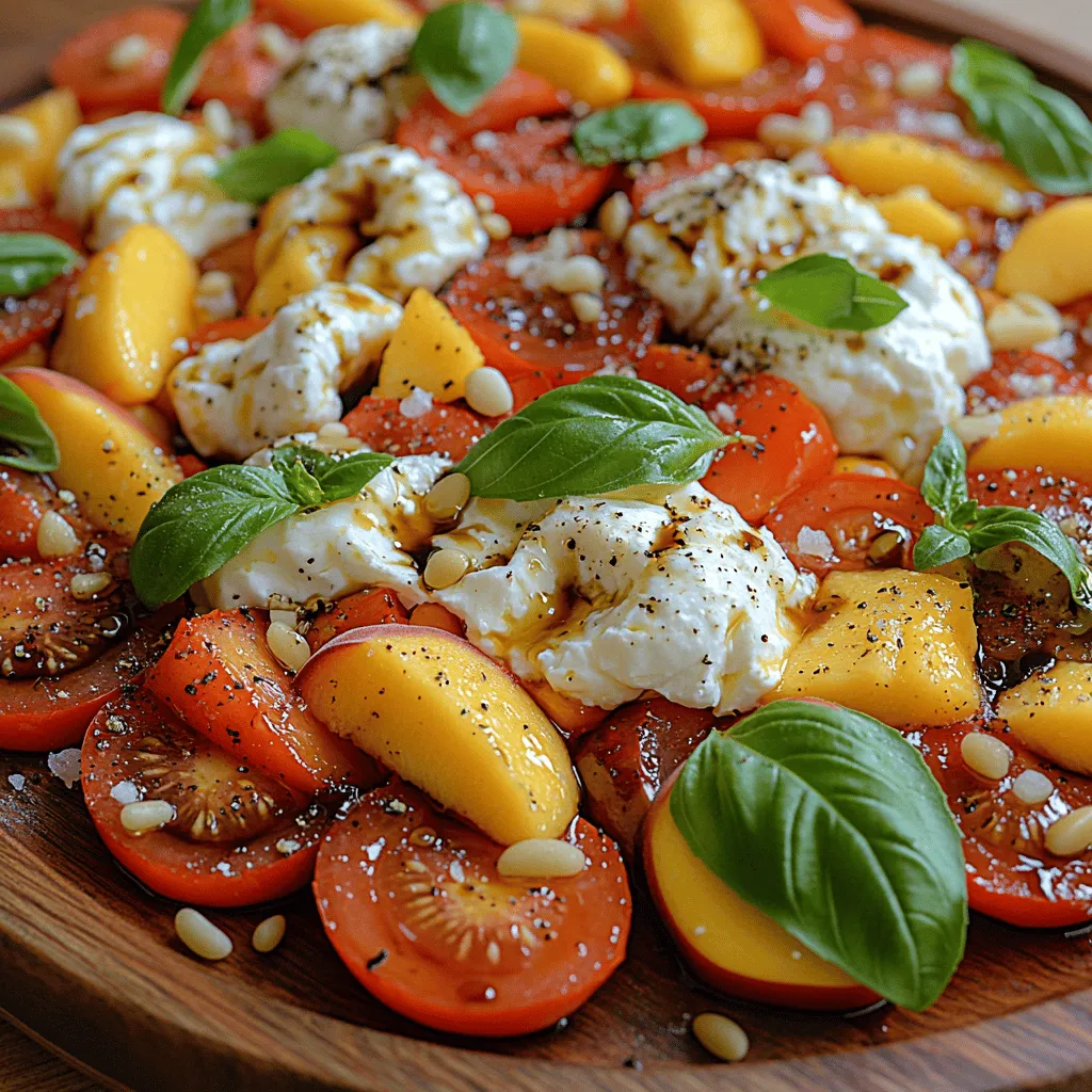 As the warm sun graces us with its golden rays, summer brings along a bounty of vibrant produce that inspires delicious, fresh dishes. One such dish that perfectly encapsulates the essence of the season is the Tomato Peach Burrata Salad. This vibrant salad combines the rich, juicy flavors of ripe heirloom tomatoes and sweet, succulent peaches, all brought together by the creamy decadence of burrata cheese. It is not only a feast for the eyes but also a celebration of taste that is sure to impress your guests at summer gatherings or simply elevate your weeknight dinners.