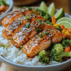 Savory Asian Glazed Salmon Bowls are an exquisite fusion of flavors and textures that will elevate your culinary experience. This dish marries the rich, buttery flavor of salmon with a harmonious blend of umami, sweetness, and aromatic spices, creating a meal that is as pleasing to the palate as it is to the eyes. Asian-inspired recipes have surged in popularity due to their vibrant flavors and health benefits, and this salmon bowl is no exception.