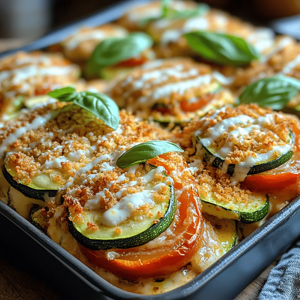 Zucchini: The star of this dish, zucchini, is a versatile summer squash that is celebrated for its mild flavor and numerous health benefits. Packed with vitamins A and C, potassium, and antioxidants, zucchini is low in calories, making it an excellent choice for those looking to maintain a healthy diet. Its high water content keeps it moist during baking, ensuring that it retains its tender texture while contributing to the overall dish's lightness.