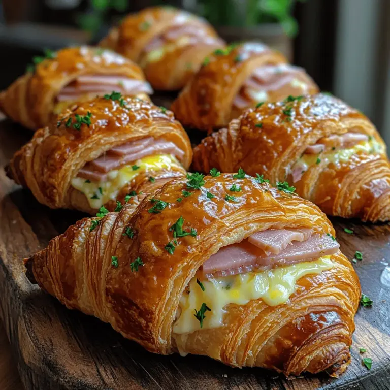 Croissants are undeniably one of the most beloved pastries around the globe, renowned for their flaky, buttery texture and versatility. While traditionally enjoyed as a breakfast item, they have evolved into a delightful snack or appetizer suitable for any occasion. Their ability to be filled with a variety of ingredients means that croissants can easily transition from sweet to savory, catering to diverse palates. Among the myriad of combinations available, the Ham & Cheese Delight Croissants stand out as a simple yet delectable option that is sure to please both family and guests alike.