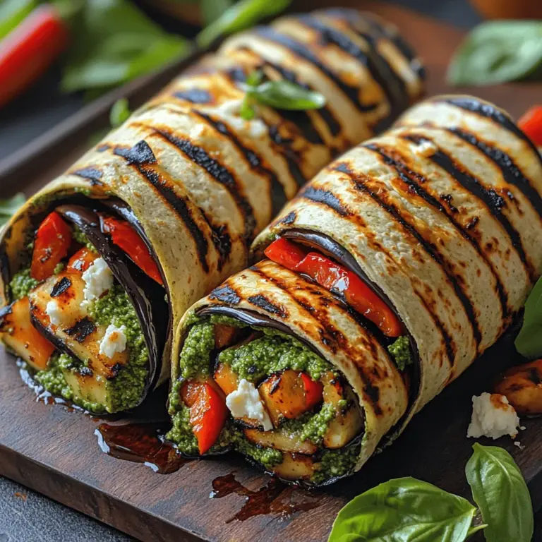 Grilled eggplant pesto wraps are a delightful culinary creation that combines the earthy flavors of grilled eggplant with the vibrant freshness of pesto, all wrapped in a wholesome tortilla. This dish is not only visually appealing but also offers a medley of textures and tastes that can satisfy a variety of palates. The versatility of the ingredients allows for customization, making these wraps a perfect choice for quick lunches, picnic snacks, or even a light dinner.