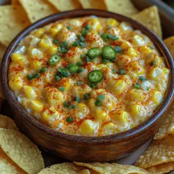 The Spicy Creamy Jalapeño Corn Dip is not just a dip; it's a celebration of flavors that transforms any gathering into a festive occasion. This delightful concoction harmonizes the sweetness of corn with the spicy kick of fresh jalapeños, creating an irresistible blend that's perfect for parties, game days, or even a cozy night in. The creamy texture and zesty profile make it a versatile addition to a variety of occasions, whether you’re serving it with crispy tortilla chips, fresh vegetable sticks, or as a topping for grilled meats.