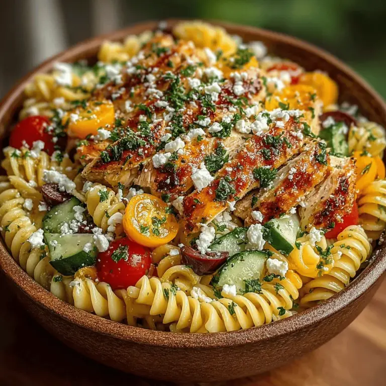 In the realm of vibrant and flavorful dishes, the Cool Mediterranean Vibes Chicken Pasta Salad stands out as a perfect blend of nutritious ingredients and refreshing tastes. This delightful recipe is not just a meal; it’s a celebration of Mediterranean cuisine that can be served as a main dish or a side. With its colorful ingredients and zesty dressing, this pasta salad is an ideal choice for summer gatherings, picnics, or a quick weeknight dinner. The combination of textures and flavors not only makes it visually appealing but also elevates the overall dining experience.