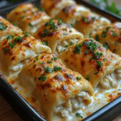 Lasagna is a beloved dish that has earned its place in the hearts (and stomachs) of many home cooks and food enthusiasts. Traditionally layered with pasta, meat, cheese, and sauce, lasagna is the epitome of comfort food. However, the Creamy Chicken Alfredo Lasagna Rolls offer an exciting twist on this classic recipe that is sure to delight both the eyes and the palate. This dish combines the rich, creamy flavors of Alfredo sauce with tender, rolled lasagna noodles filled with shredded chicken and a blend of irresistible cheeses.