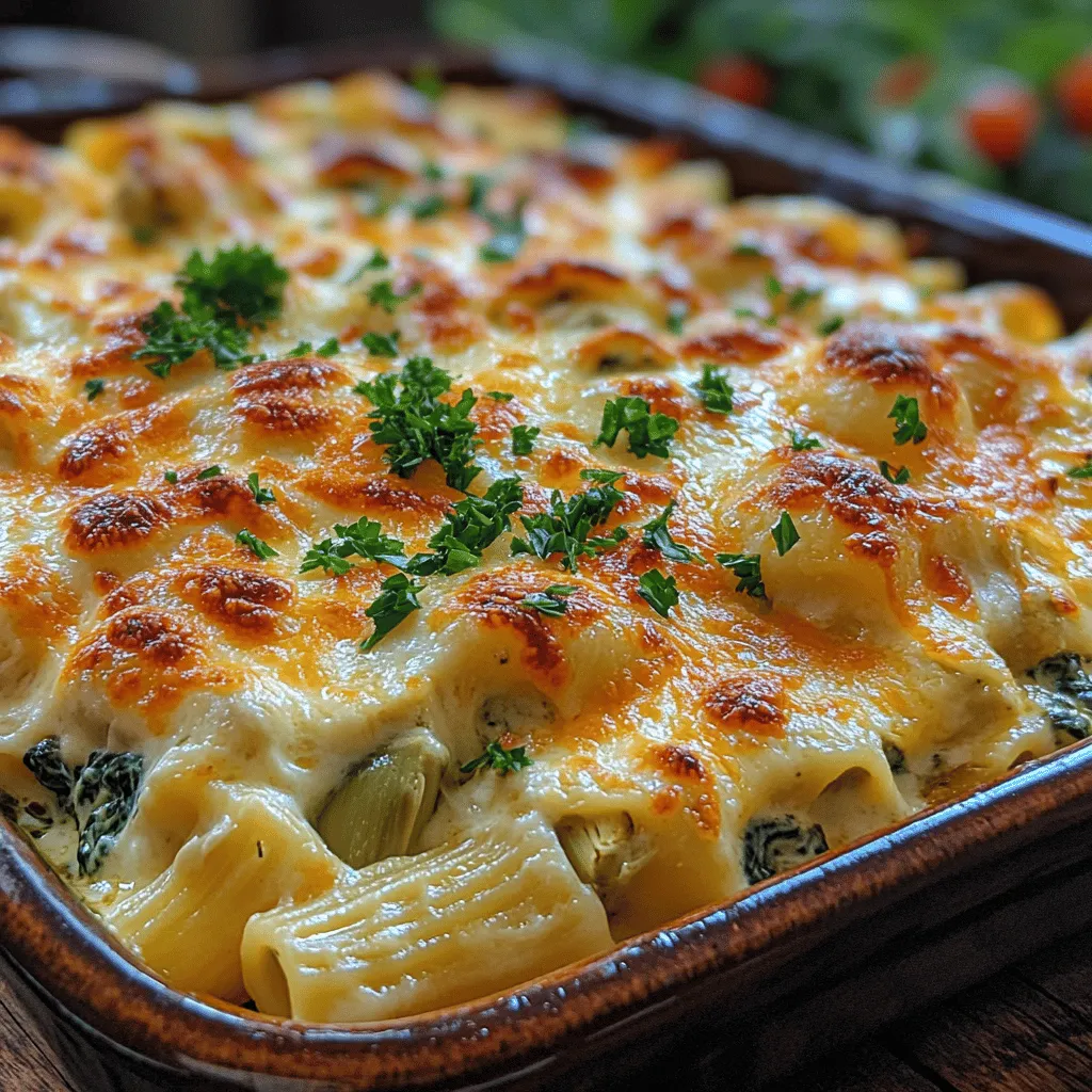 Pasta bakes have long held a cherished place in the hearts and homes of food lovers across the globe. These hearty, comforting dishes are not just a staple for family dinners but also a go-to option for gatherings and potlucks. The allure of a warm, bubbling pasta bake emerging from the oven, with its tantalizing aroma wafting through the kitchen, is hard to resist. Among the myriad of variations available, the Creamy Spinach and Artichoke Pasta Bake stands out as a delightful fusion of flavors and textures, combining creamy richness with savory undertones.