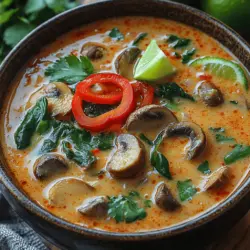Silky Thai Coconut Soup Delight is a vibrant, aromatic dish that embodies the rich and diverse flavors of Thai cuisine. This soup is not just a meal; it is an experience that transports your taste buds to the bustling streets of Thailand. At its core, this delightful recipe combines the creamy, luscious texture of coconut milk with an intricate blend of spices and fresh ingredients. The result is a comforting bowl of goodness that can be enjoyed on a chilly evening or served as a show-stopping centerpiece at a dinner gathering.