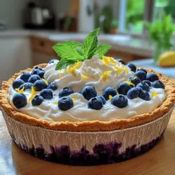 To create the luscious filling for your Blueberry Lemon Icebox Pie, you will start by mixing cream cheese and whipped cream. The texture of the filling is crucial, as it should be light and airy yet rich and creamy. Begin by allowing the cream cheese to come to room temperature; this will ensure it mixes smoothly without lumps.
