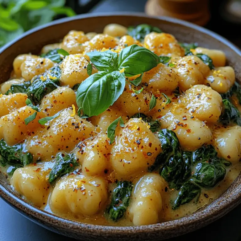 If you're looking to elevate your dinner experience with a dish that balances comfort with freshness, look no further than creamy lemon spinach gnocchi. This delightful recipe embodies a harmonious blend of flavors that come together to create a meal that is as satisfying as it is nourishing. The creamy texture of the sauce contrasts beautifully with the zesty brightness of lemon and the fresh notes of spinach, making it a standout option for any weeknight dinner or special occasion.