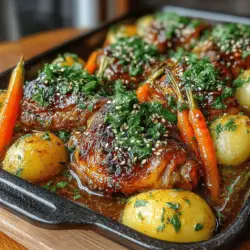 Welcome to the world of effortless cooking with our Sticky Honey Garlic Drumstick Traybake! This recipe beautifully marries the succulent flavors of juicy chicken drumsticks with a mouthwatering marinade made from honey, garlic, and soy sauce. The addition of tender baby potatoes and vibrant carrots not only enhances the dish's appeal but also provides a colorful presentation that is sure to impress family and friends alike. Whether you're preparing a cozy weeknight dinner or hosting a casual gathering, this traybake offers a delightful balance of flavors and aromas that will captivate your guests.