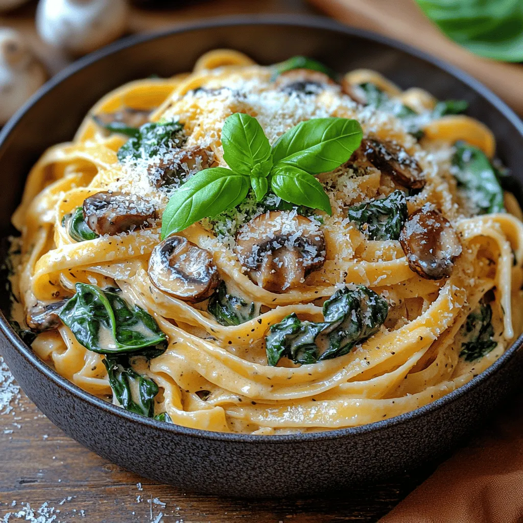 Creamy Spinach Mushroom Pasta is a dish that embodies comfort and satisfaction, bringing together the earthiness of mushrooms, the freshness of spinach, and the richness of a creamy sauce. This pasta dish is not only a feast for the taste buds but also a visual delight, showcasing vibrant greens against the backdrop of velvety cream. Its appeal transcends occasions; whether you're looking for a quick weeknight meal or aiming to impress guests at a special gathering, this recipe is both accessible and indulgent. With a preparation time that can be comfortably managed even on a busy day, this dish allows you to serve a wholesome, gourmet meal without spending hours in the kitchen.