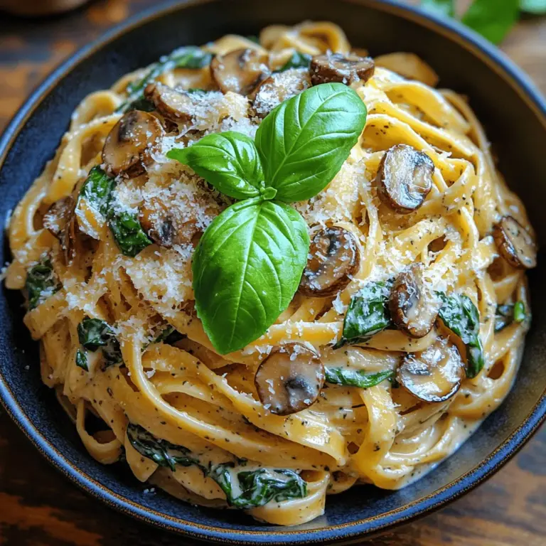 Creamy Spinach Mushroom Pasta is a dish that embodies comfort and satisfaction, bringing together the earthiness of mushrooms, the freshness of spinach, and the richness of a creamy sauce. This pasta dish is not only a feast for the taste buds but also a visual delight, showcasing vibrant greens against the backdrop of velvety cream. Its appeal transcends occasions; whether you're looking for a quick weeknight meal or aiming to impress guests at a special gathering, this recipe is both accessible and indulgent. With a preparation time that can be comfortably managed even on a busy day, this dish allows you to serve a wholesome, gourmet meal without spending hours in the kitchen.