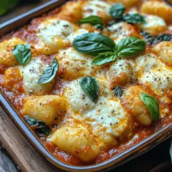 If you’re searching for a comforting dish that boasts rich flavors and a satisfying texture, look no further than Cheesy Bliss Baked Gnocchi. This recipe is a harmonious blend of pillowy gnocchi enveloped in a luscious marinara sauce, enhanced with a medley of cheeses that melt beautifully in the oven. Topped with fresh spinach and aromatic garlic, this dish is perfect for family dinners or gatherings with friends. Not only is it easy to prepare, but it also delivers an explosion of flavors that will delight your taste buds and warm your heart.