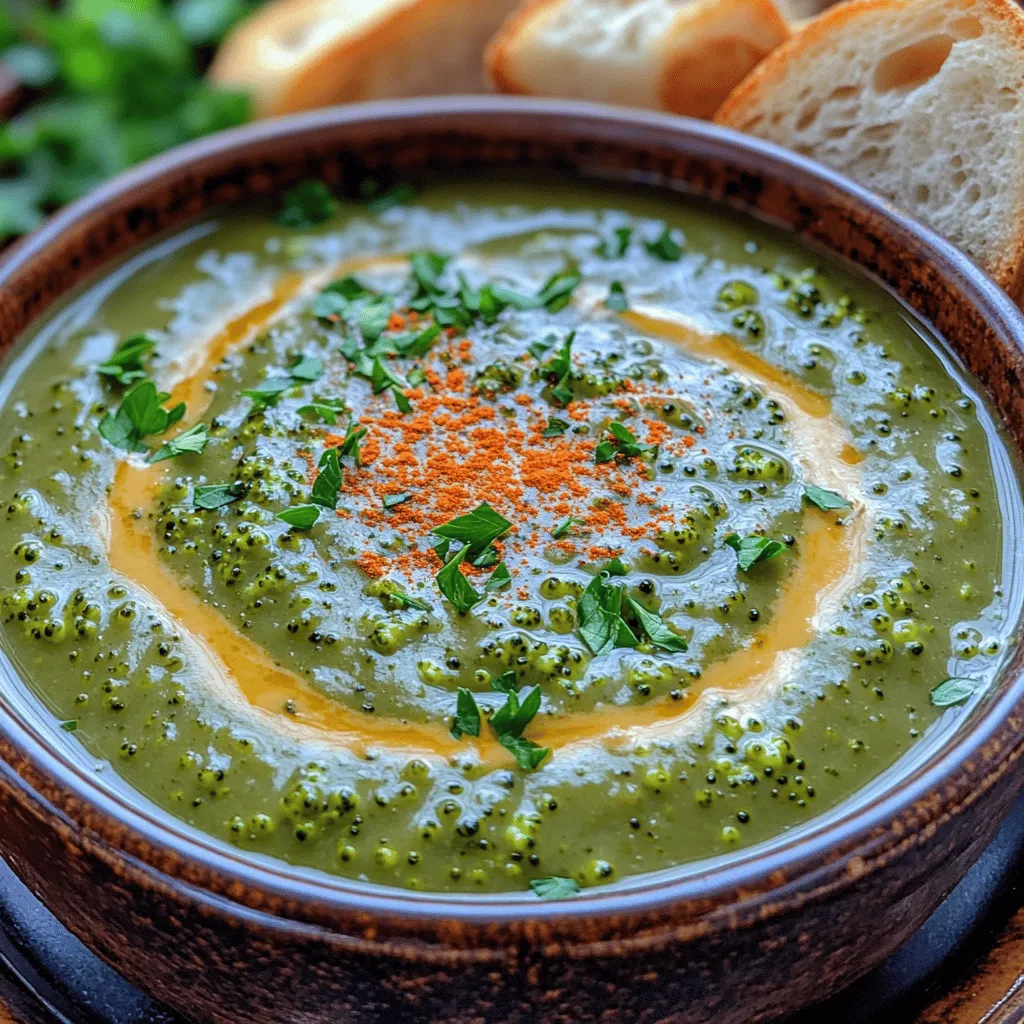 <strong>Introduction</strong>” /></p>
</p>
<h2>Preparing the Broccoli: Importance of Washing and Cutting</h2>
</p>
<p>To start your creamy broccoli cheese soup, the first crucial step is preparing the broccoli. Fresh broccoli is not only rich in vitamins and minerals but also provides a vibrant green color and a satisfying texture to your dish. Begin by thoroughly washing the broccoli under cold running water to remove any dirt or pesticides.</p>
</p>
<p>Once cleaned, cut the broccoli into florets, ensuring they are of uniform size to promote even cooking. You can also slice the thick stalks, as they are packed with flavor and nutrients. Discard any tough or woody parts, but remember that the tender inner stalks can enhance the soup’s texture. Properly preparing your broccoli not only maximizes its nutritional benefits but also ensures that each bite is flavorful and enjoyable.</p>
</p>
<h2>Sautéing Aromatics: Techniques for Maximizing Flavor</h2>
</p>
<p>Next, heat a generous splash of olive oil or a knob of butter in a large pot over medium heat. This is where you begin to build the flavor foundation of your soup. Add finely chopped onions and minced garlic to the pot, sautéing them until they become soft and translucent. This process typically takes about 5 minutes.</p>
</p>
<p>The key here is patience; allow the aromatics to caramelize slightly, which will enhance their sweetness and depth. To maximize flavor, consider adding herbs such as thyme or bay leaves at this stage. These aromatics will infuse the oil, creating a fragrant base that elevates your soup.</p>
</p>
<h2>Cooking the Broccoli: Ensuring the Right Texture</h2>
</p>
<p>Once your aromatics are beautifully sautéed, it’s time to add the broccoli florets to the pot. Stir them for a minute or so, allowing them to absorb some of the savory flavors before adding the broth. This brief sauté will help the broccoli maintain its vibrant green color and a slight crunch, which is key to a delightful texture in your creamy soup.</p>
</p>
<p>After a minute, pour in your vegetable or chicken broth, ensuring the broccoli is submerged. The amount of broth will depend on how thick or thin you prefer your soup. Generally, about 4 cups should suffice for a nice, creamy consistency.</p>
</p>
<h2>Simmering with Broth: Timing and Temperature for Optimal Tenderness</h2>
</p>
<p>Bring the broth to a gentle boil, then reduce the heat to a simmer. This is an important step; simmering allows the broccoli to cook down slowly, preserving its nutrients and deepening the flavors. Let it simmer for about 10-15 minutes, or until the broccoli is tender yet still vibrant.</p>
</p>
<p>To check for doneness, simply poke a floret with a fork; it should be soft enough to break apart easily but still hold its shape. Overcooking can lead to a mushy texture and dull color, so keep an eye on the pot during this stage.</p>
</p>
<h2>Blending the Soup: Tips for Achieving the Right Consistency</h2>
</p>
<p>Once your broccoli is perfectly tender, it’s time to blend the soup. There are two popular methods for blending: using an immersion blender directly in the pot or transferring the soup in batches to a countertop blender.</p>
</p>
<p>If you opt for a countertop blender, allow the soup to cool slightly before blending to prevent hot splashes. Blend until smooth, ensuring there are no chunks left. For a creamier soup, blend longer until you achieve your desired consistency. If you prefer a chunkier texture, blend only half of the soup and return it to the pot.</p>
</p>
<p>Using an immersion blender is a convenient option that reduces cleanup time. Just blend the soup directly in the pot until you reach the desired smoothness. This method also allows you to control the texture better, giving you the flexibility to leave small bits of broccoli for added interest.</p>
</p>
<h2>Creating the Creamy Base: How to Incorporate Dairy and Cheese Seamlessly</h2>
</p>
<p>Creating the creamy base of your soup is where the magic happens. After blending, return the soup to low heat and stir in your chosen dairy. Heavy cream or whole milk works beautifully for richness, while half-and-half can offer a balance of creaminess without being overly heavy.</p>
</p>
<p>For the star ingredient, cheese, choose a high-quality sharp cheddar or a mild cheese depending on your preference. Gradually add the cheese to the warm soup, stirring continuously until it melts into a velvety mixture. If you want to keep the soup lighter, consider using a lower-fat cheese or even a dairy-free alternative such as nutritional yeast or cashew cream for a vegan version.</p>
</p>
<h2>Seasoning: The Art of Balancing Flavors</h2>
</p>
<p>Seasoning is where you can truly personalize your soup. Start by tasting and adjusting the salt and pepper levels, adding them incrementally until you achieve the desired flavor. A splash of lemon juice can brighten the dish and enhance the broccoli’s natural flavors.</p>
</p>
<p>For an extra layer of complexity, consider adding a pinch of nutmeg or cayenne pepper for warmth. Fresh herbs like parsley or chives can also be stirred in just before serving for a burst of freshness. Remember, the goal is to create a harmonious balance that highlights the soup’s rich, creamy texture while allowing the broccoli to shine.</p>
</p>
<h2>Serving Suggestions: Presentation Ideas for a Beautiful Dish</h2>
</p>
<p>When it comes to serving your creamy broccoli cheese soup, presentation matters. Ladle the soup into warm bowls and garnish with shredded cheese, a drizzle of cream, or a sprinkle of freshly chopped herbs. For added texture, top with crispy croutons or toasted pumpkin seeds that provide a delightful crunch.</p>
</p>
<p>Pair the soup with a slice of crusty artisan bread for dipping or a light salad to create a well-rounded meal. This soup can also be served in bread bowls for a fun and rustic presentation, making it perfect for entertaining or a cozy family dinner.</p>
</p>
<h2>Cooking Techniques to Master</h2>
</p>
<h3>The Importance of Sautéing</h3>
</p>
<p>Sautéing is an essential cooking technique that enhances the flavor of your dish. By cooking the aromatics slowly, you allow their natural sugars to caramelize, resulting in a richer, more complex taste. This technique is especially crucial in soups, where every ingredient contributes to the overall flavor profile.</p>
</p>
<h3>Blending Techniques: Immersion vs. Countertop Blender</h3>
</p>
<p>Choosing between an immersion blender and a countertop blender can affect the texture of your soup. An immersion blender allows for quick, easy blending directly in the pot, which can help retain some of the soup’s chunkiness. A countertop blender, on the other hand, can achieve a silkier texture but requires more cleanup. Consider your desired soup consistency when deciding which method to use.</p>
</p>
<h3>Tips on Simmering</h3>
</p>
<p>Simmering is key to retaining the nutrients and flavors in your soup. By cooking gently at a low temperature, you allow the ingredients to meld together without breaking down completely. This technique ensures that your broccoli maintains its vibrant color and beneficial nutrients, resulting in a healthier, more delicious dish.</p>
</p>
<h2>Flavor Variations and Customization</h2>
</p>
<h3>Ingredient Swaps</h3>
</p>
<p>Feel free to get creative with your soup! Different cheeses can add unique flavors; try Gruyère for a nutty taste or Gouda for a smoky touch. If you’re looking to reduce calories, consider using milk alternatives such as almond or oat milk, which can provide a creamy texture without dairy.</p>
</p>
<h3>Dietary Restrictions</h3>
</p>
<p>For those with dietary restrictions, this soup can be easily adjusted. Use plant-based cheese and coconut milk or cashew cream for a vegan version. You can also reduce fat by opting for low-fat cheeses and dairy substitutes.</p>
</p>
<h3>Additional Vegetables or Proteins</h3>
</p>
<p>To make your soup heartier, consider adding more vegetables like carrots, celery, or spinach. For protein, diced chicken, turkey, or even cooked lentils can transform this soup into a complete meal. Simply add these ingredients during the simmering phase to ensure they blend seamlessly with the flavors.</p>
</p>
<h2>Pairing Suggestions</h2>
</p>
<p>This creamy broccoli cheese soup pairs wonderfully with various side dishes. A crisp green salad with a light vinaigrette can provide a refreshing contrast to the richness of the soup. Alternatively, serve it alongside a warm, crusty baguette or homemade garlic bread for a comforting meal.</p>
</p>
<p>If you want to elevate your dining experience, create a multi-course meal by serving this soup as a starter. Follow it with a light main dish, such as grilled chicken or a vegetable stir-fry, ensuring a well-balanced dining experience.</p>
</p>
<h2>Conclusion</h2>
</p>
<p>In summary, this velvety green delight—creamy broccoli cheese soup—is not just a treat for your taste buds but also a nourishing option packed with health benefits. Rich in vitamins and minerals, this comforting dish can easily become a family favorite.</p>
</p>
<p>Making this soup at home offers the satisfaction of creating a delicious meal with simple ingredients while allowing for personalization to suit your tastes and dietary needs. Cooking is not only about sustenance; it’s about the joy of sharing flavorful dishes with loved ones. So gather your ingredients, embrace the process, and enjoy the delightful experience of crafting your creamy broccoli cheese soup.</p>
</div>