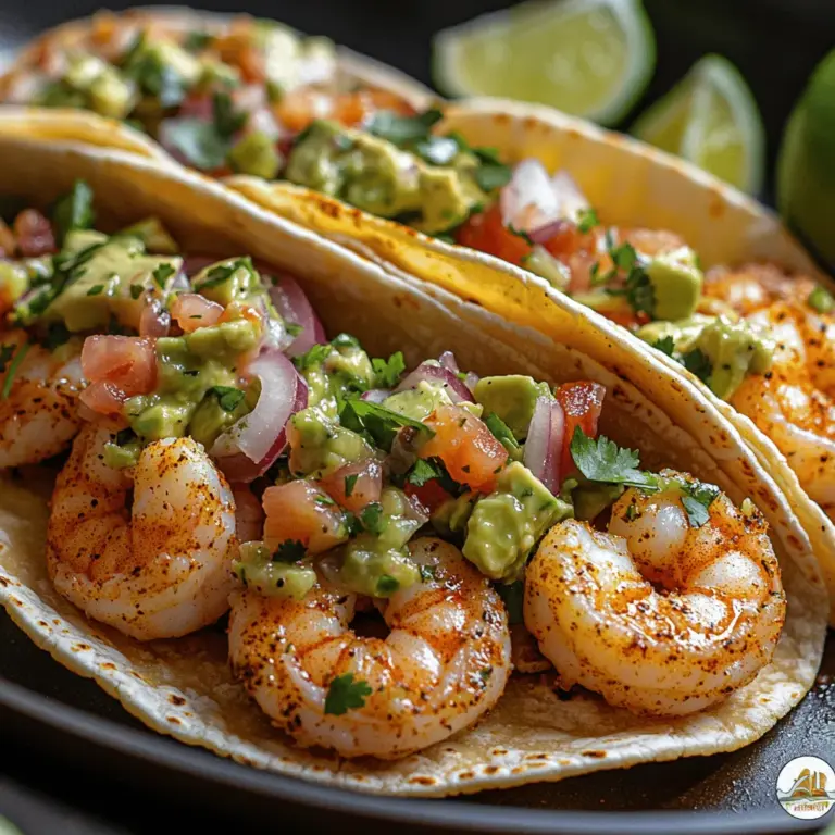 Cilantro is an essential component of these Zesty Lime Shrimp Street Tacos, providing a fresh, herbaceous note that elevates the overall flavor profile of the dish. This vibrant herb not only adds a pop of color but also complements the zesty lime and succulent shrimp beautifully. When incorporating cilantro into your salsa or as a garnish, be sure to use fresh leaves, as dried cilantro does not deliver the same bright flavor.