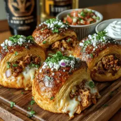 Mini Chicken Taco Croissant Bites are an innovative culinary creation that harmoniously blends the classic flavors of tacos with the flaky, buttery goodness of croissant dough. These delightful bites are not just a feast for the palate but also a visual treat, making them an ideal choice for various occasions, whether it's a casual family dinner, a festive gathering, or a lively game day celebration. With their irresistible combination of savory chicken seasoned with taco spices, creamy cheese, and fresh vegetables, these mini bites appeal to both adults and children alike. Their unique profile transforms the beloved taco into a hand-held snack that is easy to prepare and even easier to enjoy.