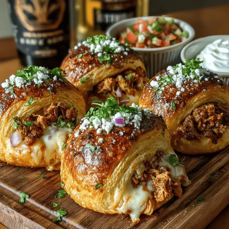 Mini Chicken Taco Croissant Bites are an innovative culinary creation that harmoniously blends the classic flavors of tacos with the flaky, buttery goodness of croissant dough. These delightful bites are not just a feast for the palate but also a visual treat, making them an ideal choice for various occasions, whether it's a casual family dinner, a festive gathering, or a lively game day celebration. With their irresistible combination of savory chicken seasoned with taco spices, creamy cheese, and fresh vegetables, these mini bites appeal to both adults and children alike. Their unique profile transforms the beloved taco into a hand-held snack that is easy to prepare and even easier to enjoy.