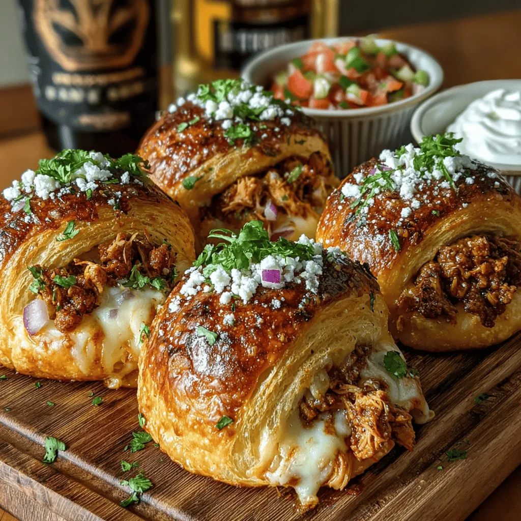 Mini Chicken Taco Croissant Bites are an innovative culinary creation that harmoniously blends the classic flavors of tacos with the flaky, buttery goodness of croissant dough. These delightful bites are not just a feast for the palate but also a visual treat, making them an ideal choice for various occasions, whether it's a casual family dinner, a festive gathering, or a lively game day celebration. With their irresistible combination of savory chicken seasoned with taco spices, creamy cheese, and fresh vegetables, these mini bites appeal to both adults and children alike. Their unique profile transforms the beloved taco into a hand-held snack that is easy to prepare and even easier to enjoy.