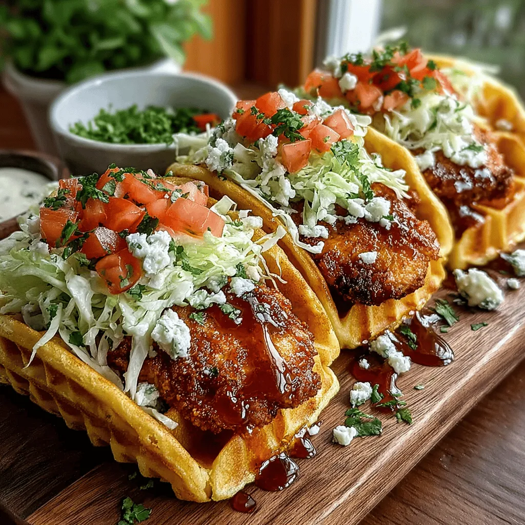 Mini buffalo chicken waffle tacos emerge as an exciting culinary fusion, seamlessly blending the beloved flavors of buffalo chicken with the comforting texture of waffles, all wrapped in a playful taco format. This innovative dish not only captivates the palate but also sparks joy at gatherings, making it a perfect choice for casual get-togethers, game day feasts, or brunch with friends. The contrast between the spicy, savory fried chicken and the subtly sweet waffles creates a delightful balance that is sure to leave a lasting impression on anyone who tries it.