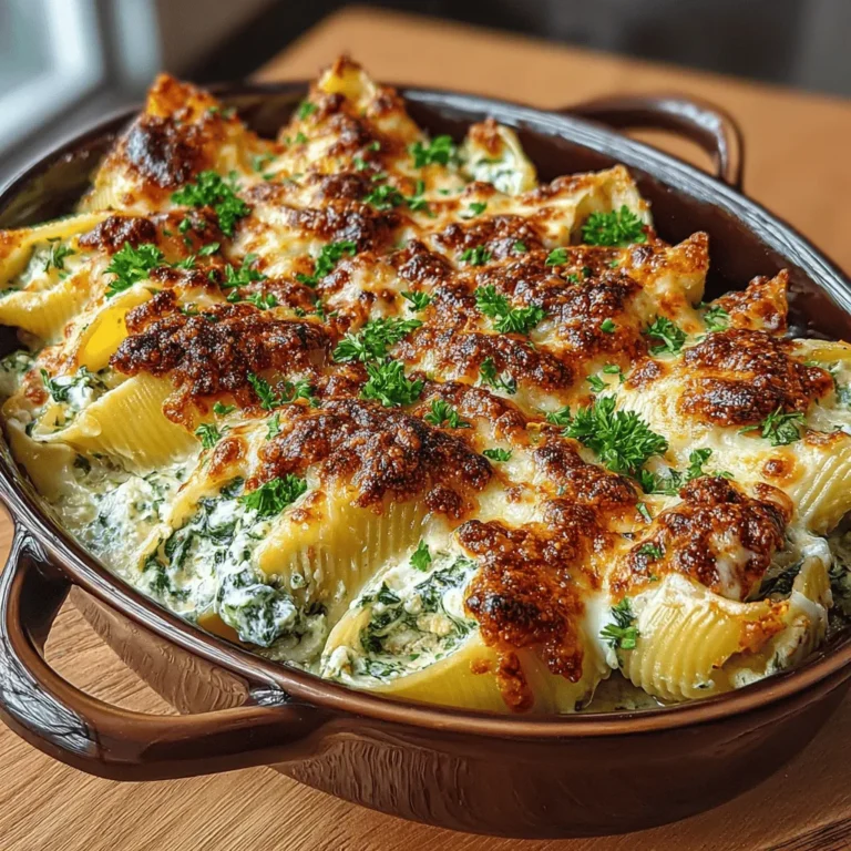Welcome to the delightful world of comfort food! Today, we invite you to experience a culinary adventure that combines rich flavors and hearty ingredients in our recipe for Cheesy Bliss: Creamy Spinach and Artichoke Stuffed Shells. This delectable dish is a feast for the senses, seamlessly blending the creamy textures of cheese with the vibrant freshness of spinach and artichokes, all elegantly nestled within tender jumbo pasta shells. Whether you’re hosting a family gathering, planning a dinner party, or simply looking to indulge in a cozy night at home, these stuffed shells offer a satisfying and indulgent meal that will delight your guests and family alike.
